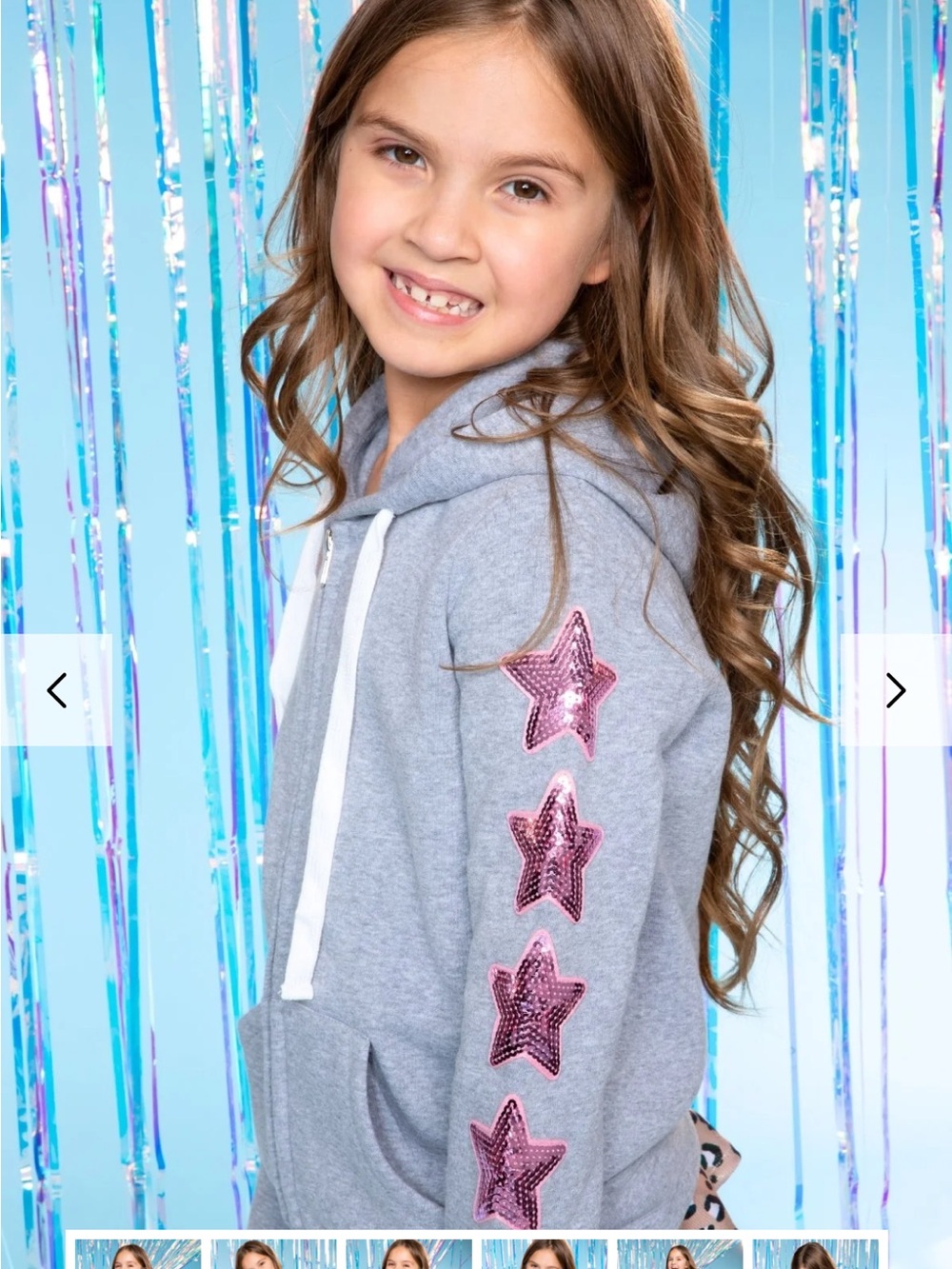 Girls' Gray Hoodie with Pink Sequin Star Sleeve NWT